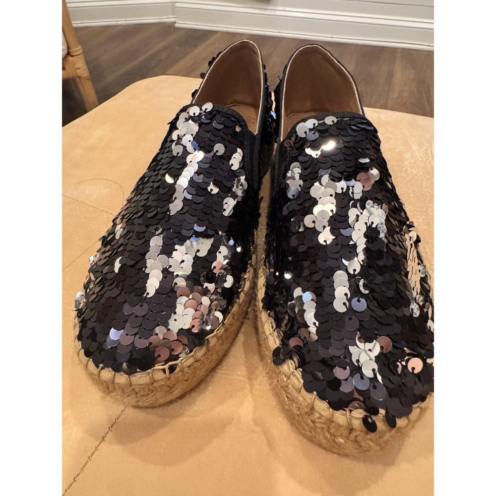 Kurt Geiger London Black Sequin Espadrille Slip In Women Shoes. Platform Sz 39